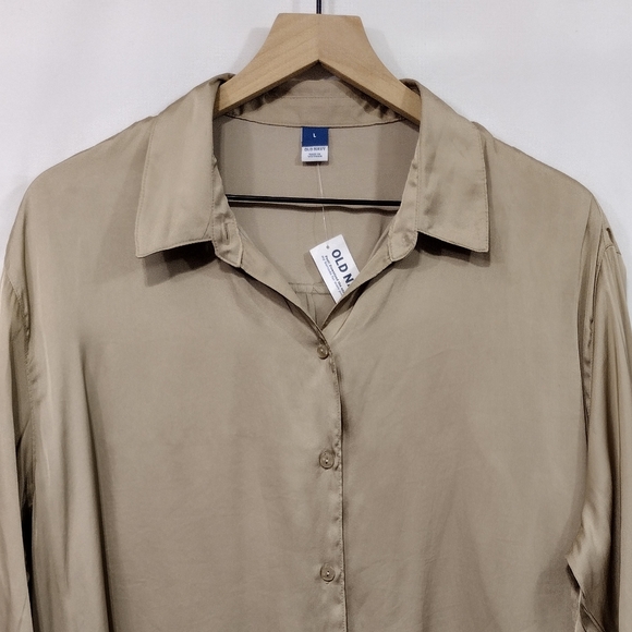 NWT Old Navy Silky Button Shirt Womens L Gold Retro 90s Y2K Casual Minimalist - Picture 2 of 9